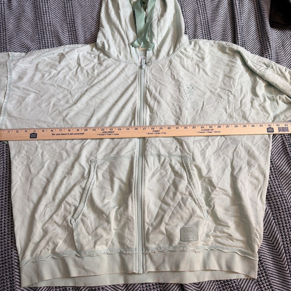 Disney Loungefly Tinker Bell Welcome To Never Land Mint Green Lace Up Hoodie 2XL - Picture 8 of 9